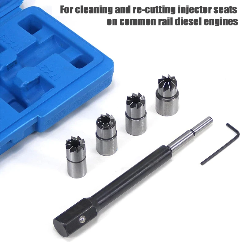 Diesel Injector Seat Cutter Tool Kit Carbon Cutting Cleaner Tool Set Flat Angled Reamer Hex Key 5PCS for Mercedes-Benz