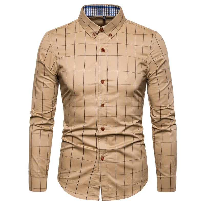 Men's fashion Plaid Cotton Dress Shirts Male High Quality Work shirt Long Sleeve Slim Fit Business Casual Shirt men dress shirt