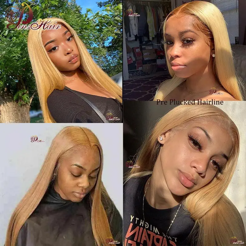 허니 블론드 스트레이트 13X4 레이스 프론트 인모 가발  27 브라운 컬러 레이스 프론트 가발 여성용 프리 플러킹 처리된 레미 인모 가발