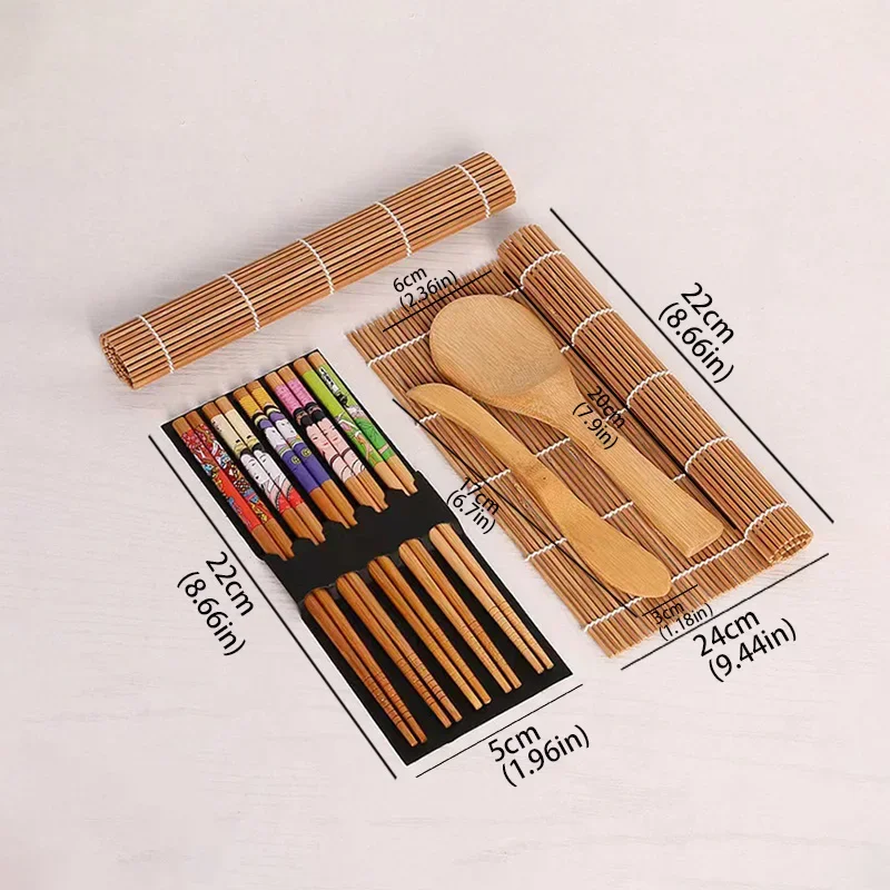 Description Picture 3 of item9PCS/set Sushi Making Kit Bamboo Sushi-Mat DIY Bamboo Sushi Maker Set Sushi-Curtain Rice Sushi Making Kits Roll Cooking Tool