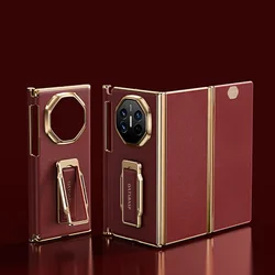Eary Genuine Leather Phone Case with 360° Rotation Stand and Full Cover Shockproof Protection for Huawei Mate XT Ultimate (Red)