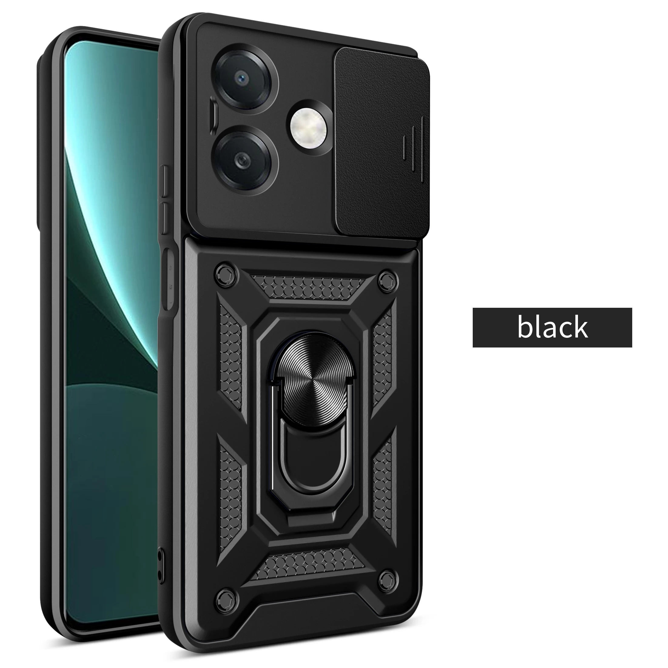 Kickstand Armor Case with Lens Protection and Magnetic Holder - Durable Cover with Kickstand and Lens Protection