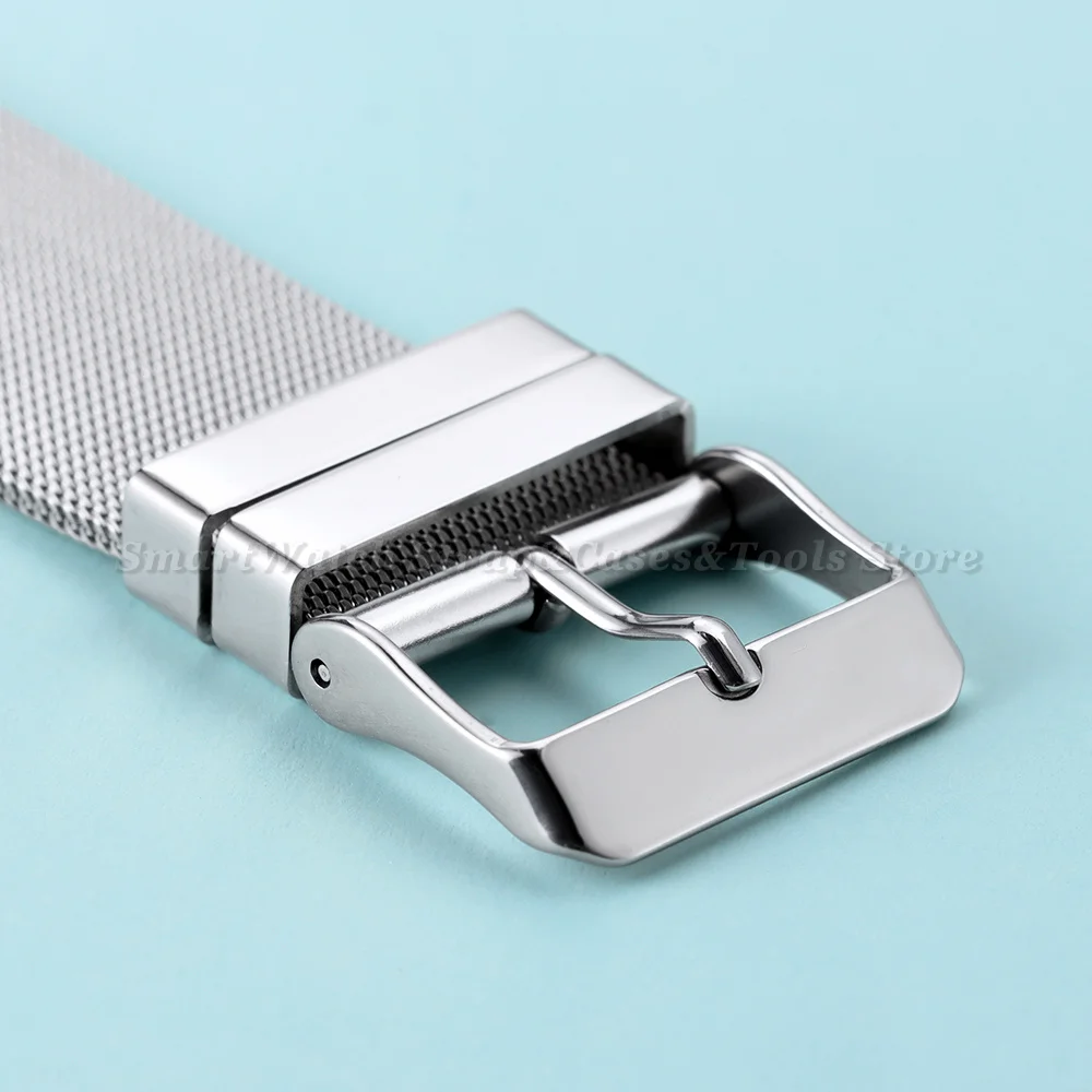Elegant Silver Milanese Mesh Stainless Steel Watch Strap with Pinhole Buckle