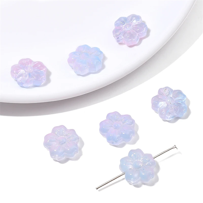 10 Stück 14 mm Kirschblüten-Glas-Abstandsperlen für Handarbeiten, Schmuckherstellung, handgefertigte DIY-Armbänder, Halsketten-Zubehör – Detail 4