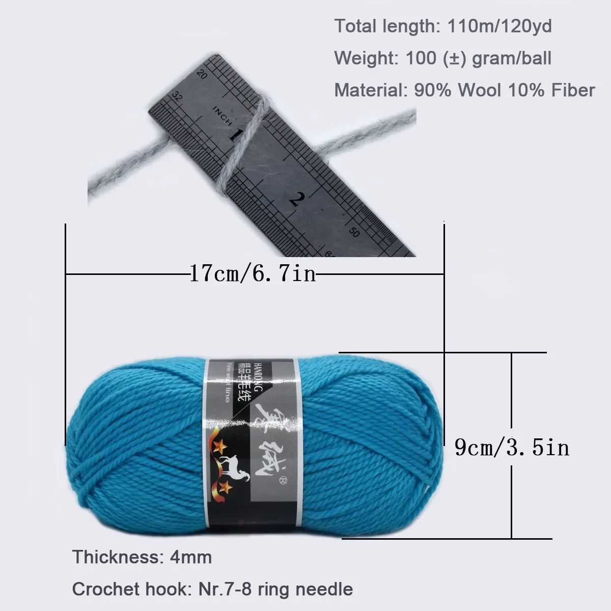 Wholesale 100g Stick Needle Thread 90% Australian Wool 10% Fiber Soft Thick Cashmere Yarn 4mm Thickness Crochet Yarn 110m/120yd 6