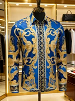 Chemise à manches longues pour homme, style luxe léger, rétro européen, imprimé 3D coloré, chemise hawaïenne pour les vacances, vêtements pour homme d'affaires 1