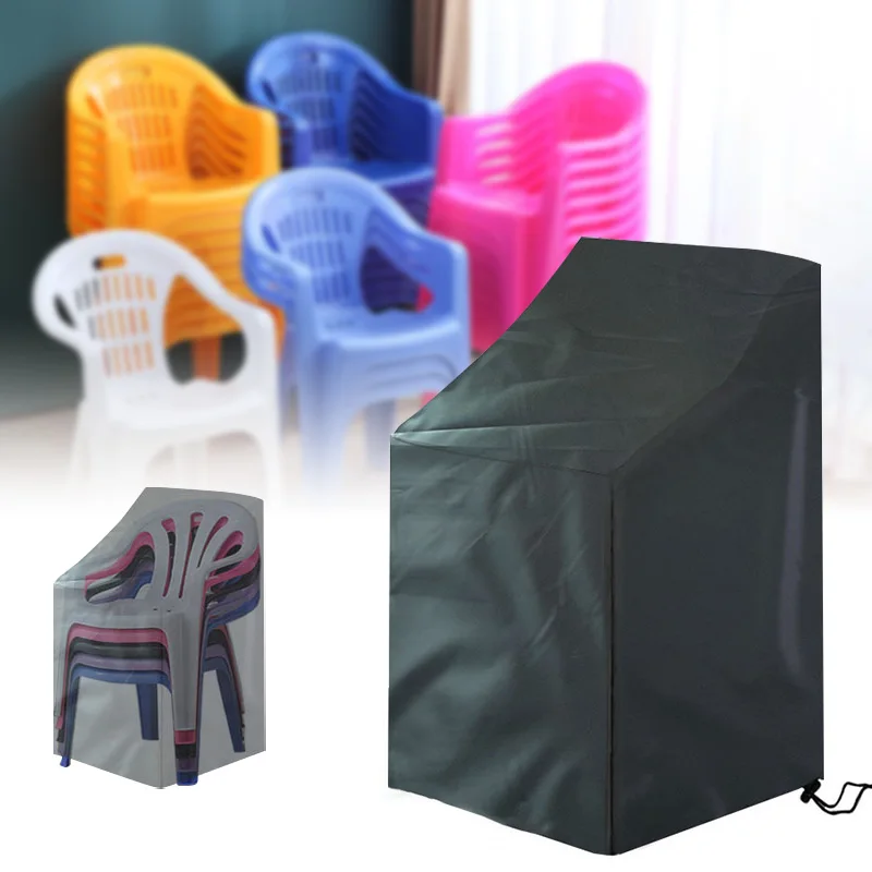 Chair Cover Patio Furniture Cover Chair Dust Cover 3 Sizes Waterproof Drawstring Black Stacked Chair Dustproof Cover Outdoor Garden Patio Furniture Protector Storage Bag