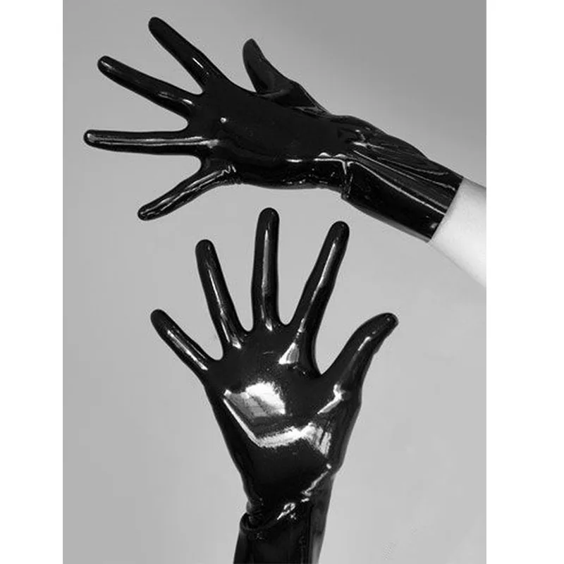 Seamless 3D Unisex Black Red Short Latex Gloves Mittens Fetish 5 Finger Wrist Length sexy lingere exotic handmade latex unisex hoods red mask club wear cekc zentai fetish uniform customize size