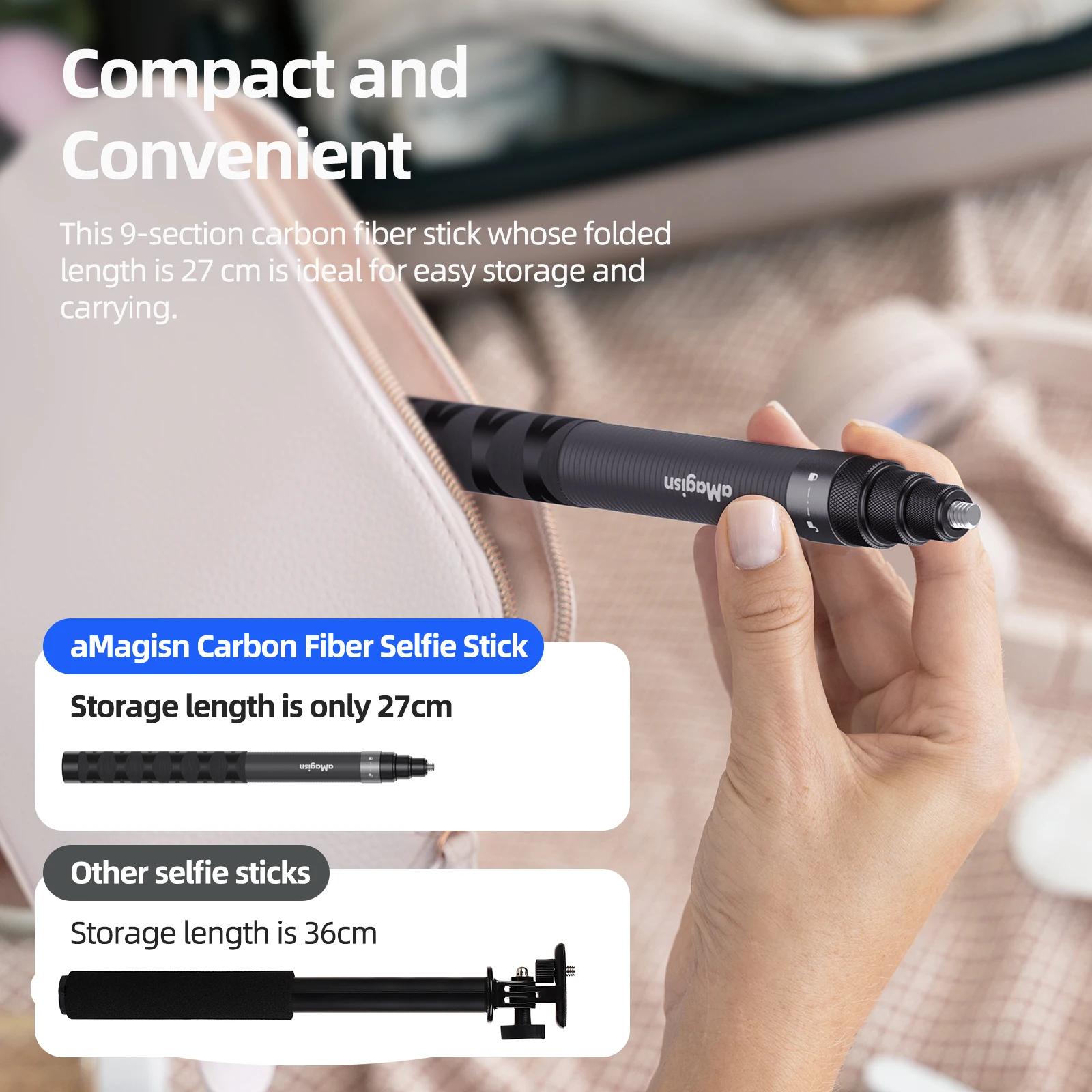 Carbon fiber 1.2m selfie stick for Insta360 and other sports cameras 3