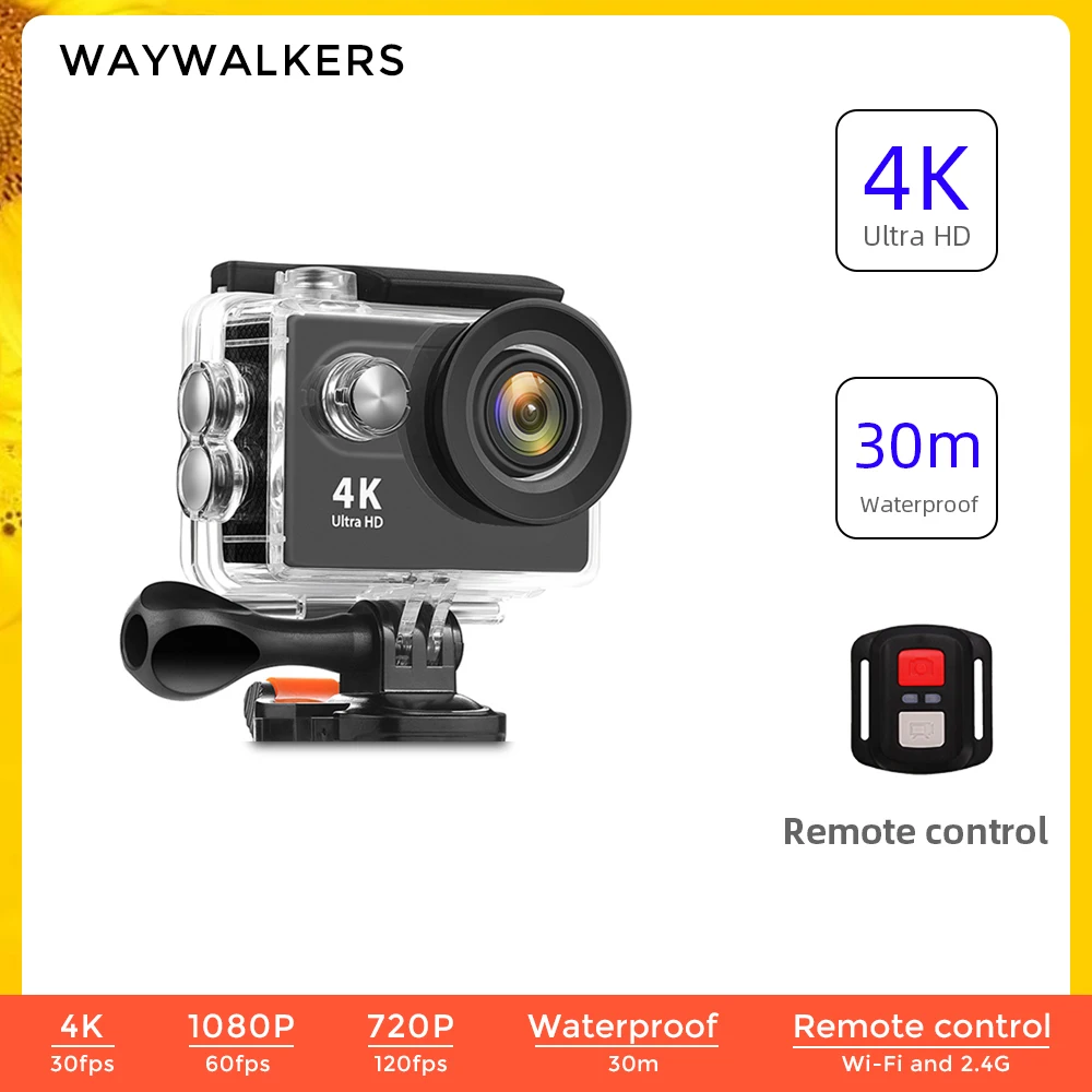 Новая Экшн-камера Pro Ultra HD 4K 30fps 2-дюймовый ЖК-дисплей Водонепроницаемая камера для