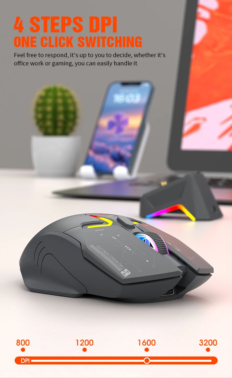 XUNFOX H2 Bluetooth Wireless Mouse Laptop Desktop Home Office Magnetic Fast Charging Luminous Mouse