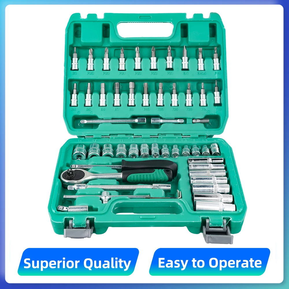 Kit d'outils de réparation automobile Podofo 53 pièces/ensemble, clé à cliquet rapide pour réparation de voitures, camions et motos