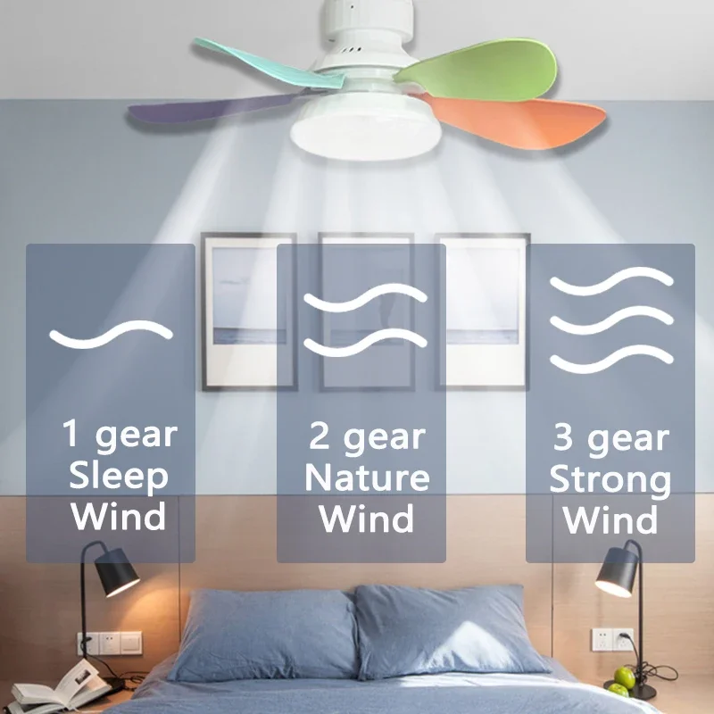 40W Socket Fan Light, 20.5" Screw Ceiling Fan with Light and Remote, E27 Socket with LED for Bathroom, Bedroom, LED