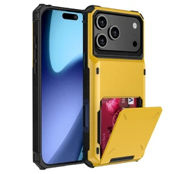 Elegant Flip Wallet Card Slot Shockproof Phone Case with Dual Material Bumper - iPhone 17 Pro (Yellow)