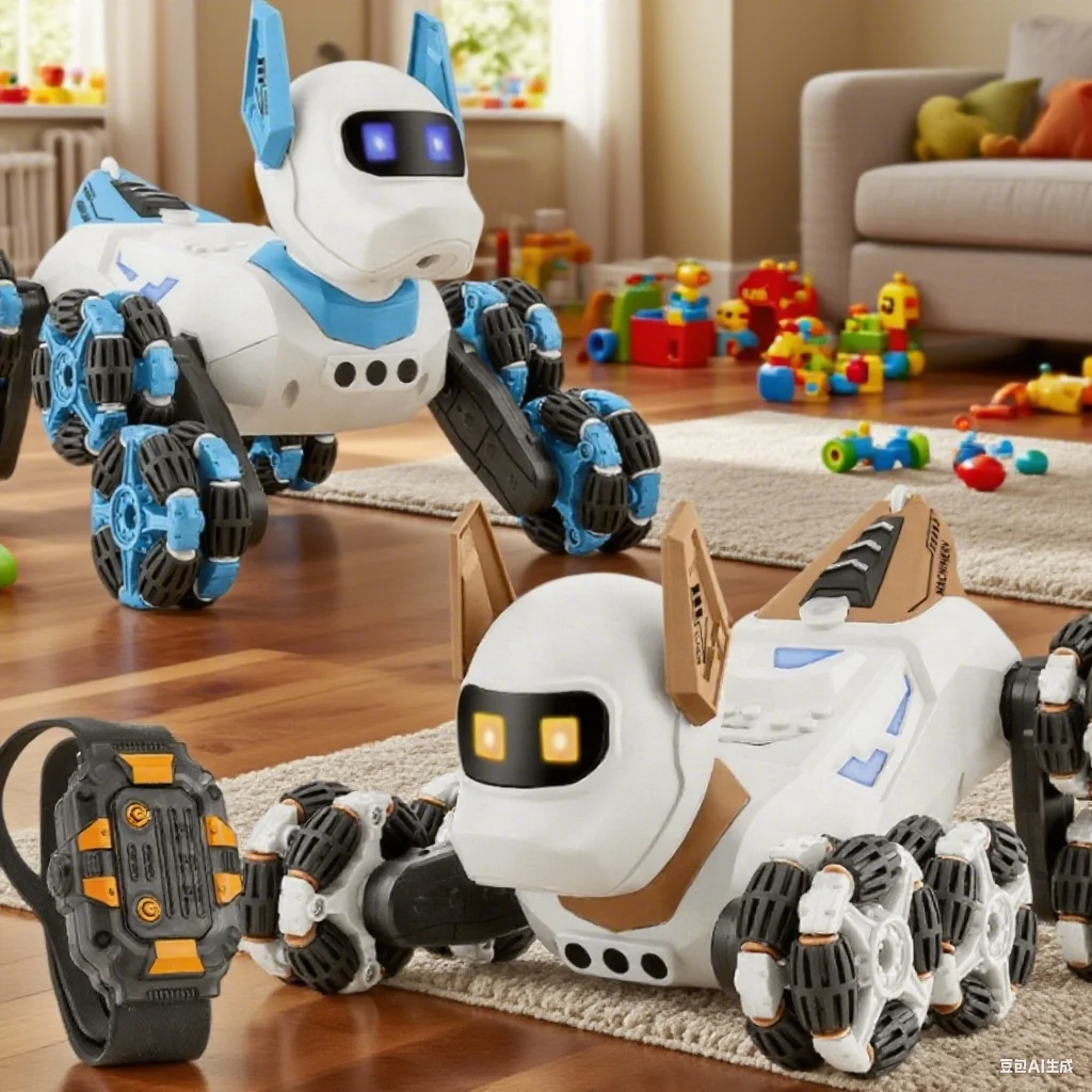 2.4G RC Robot Remote Control Robot Dog Eight wheel 360 Drift Stunt Gesture Insduction with Light Music Spray Toys for Boys Gift