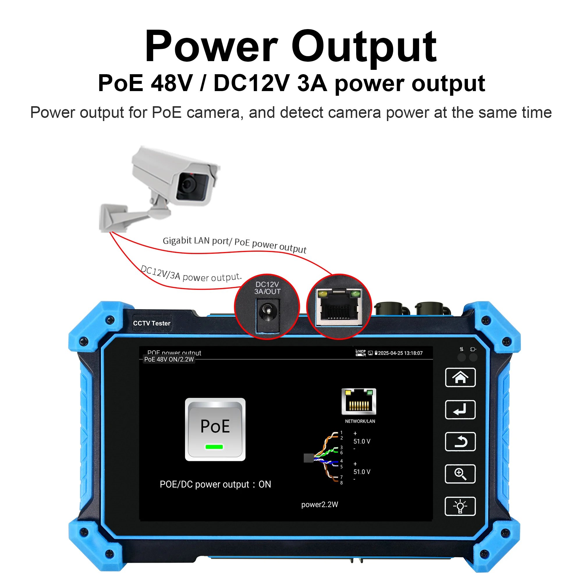 Tester CCTV per Telecamere IP, Mini Monitor AHD 4K HDMI VGA, Tester IPC CCTV PoE, Monitor Portatile per Test Cavi Telecamere CFTV ONVIF PTZ - immagine 3