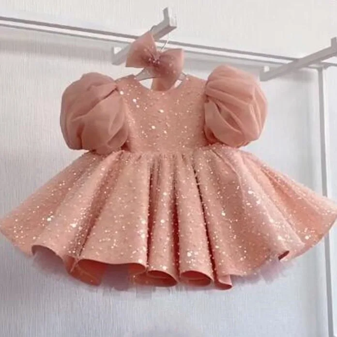 女の子のためのプリンセスドレス,ピンク,大きなリボン付き,イブニング