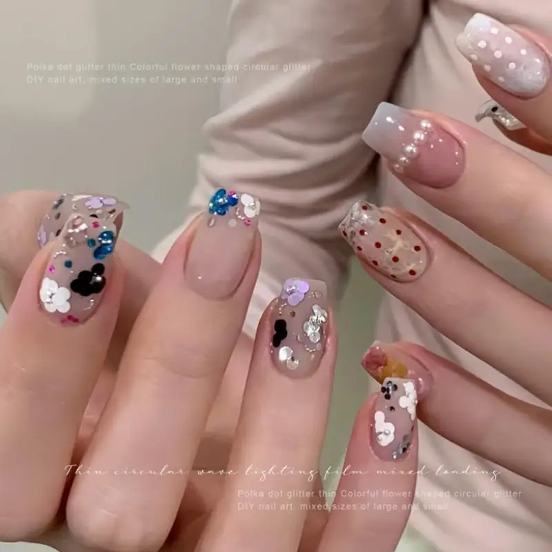 다채로운 네일 스팽글 미니 원형 글리터 반짝이는 웨이브 포인트 디자인 DIY 매니큐어 살롱 및 네일 아트용