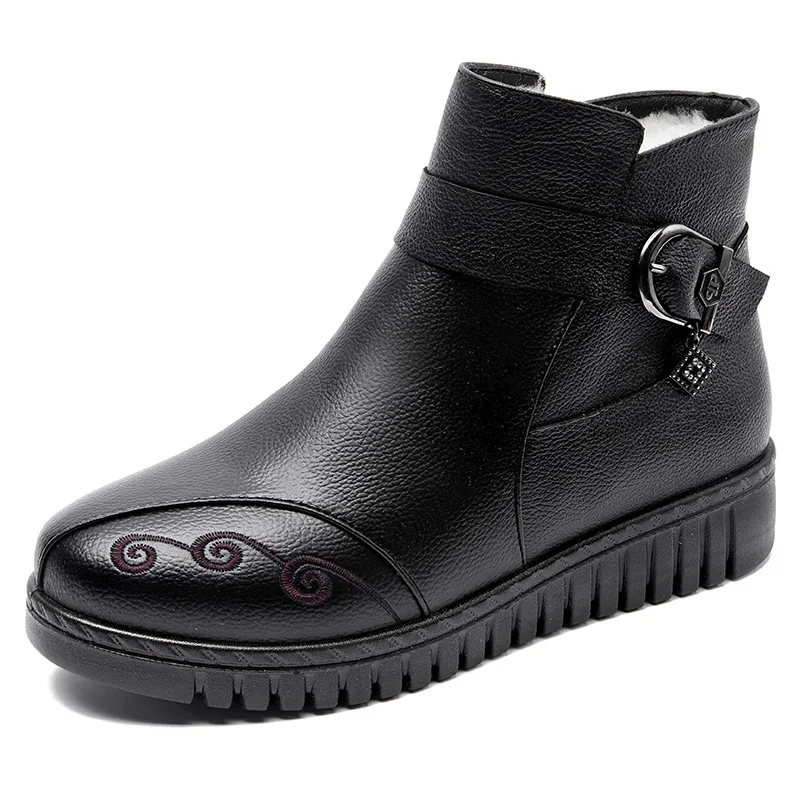 Winter New Fashion Women Genuine Leather Ankle Boots Female Plush Thick Keep Warm Waterproof Snow Boots Mother Non-slip Shoes