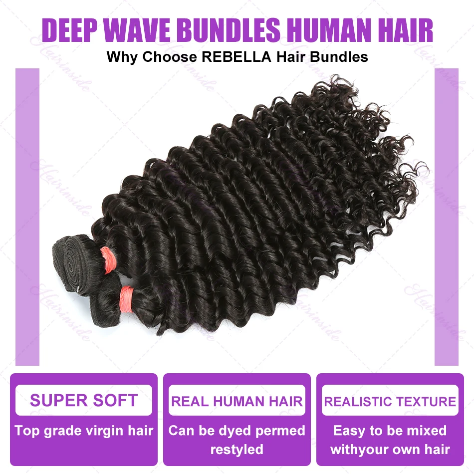 Deep Wave 30 34 Inch Brazilian Remy Raw Virgin Weaving Human Hair Loose Curly Water Wave Extensions 3 bundles Braiding Hair