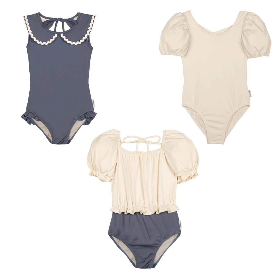 Kids Solid Swimwear Sets Summer Baby Girls Swimsuits One Pieces Holiday Outwear Toddler Children Seaside Swim Bikini