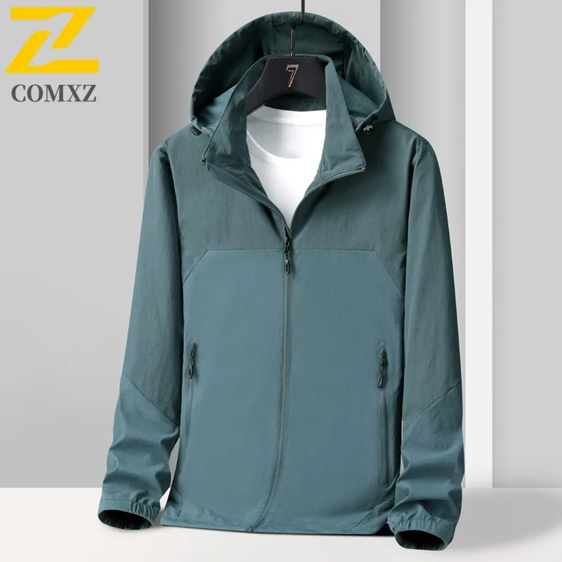 COMXZ Windbreaker Men's Single-Layer Stretch Jacket Waterproof Breathable Outdoor Coat for Hiking Camping Fishing Spring Autumn