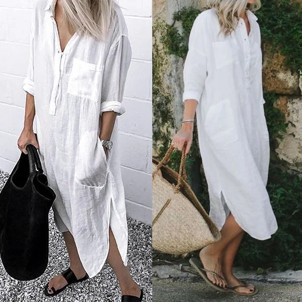 Women Shirt Dress Spring Summer Lapel Button Long Sleeve Side Split Dresses Elegant Solid Work Office Vestidos Female Tunic Robe macys dresses