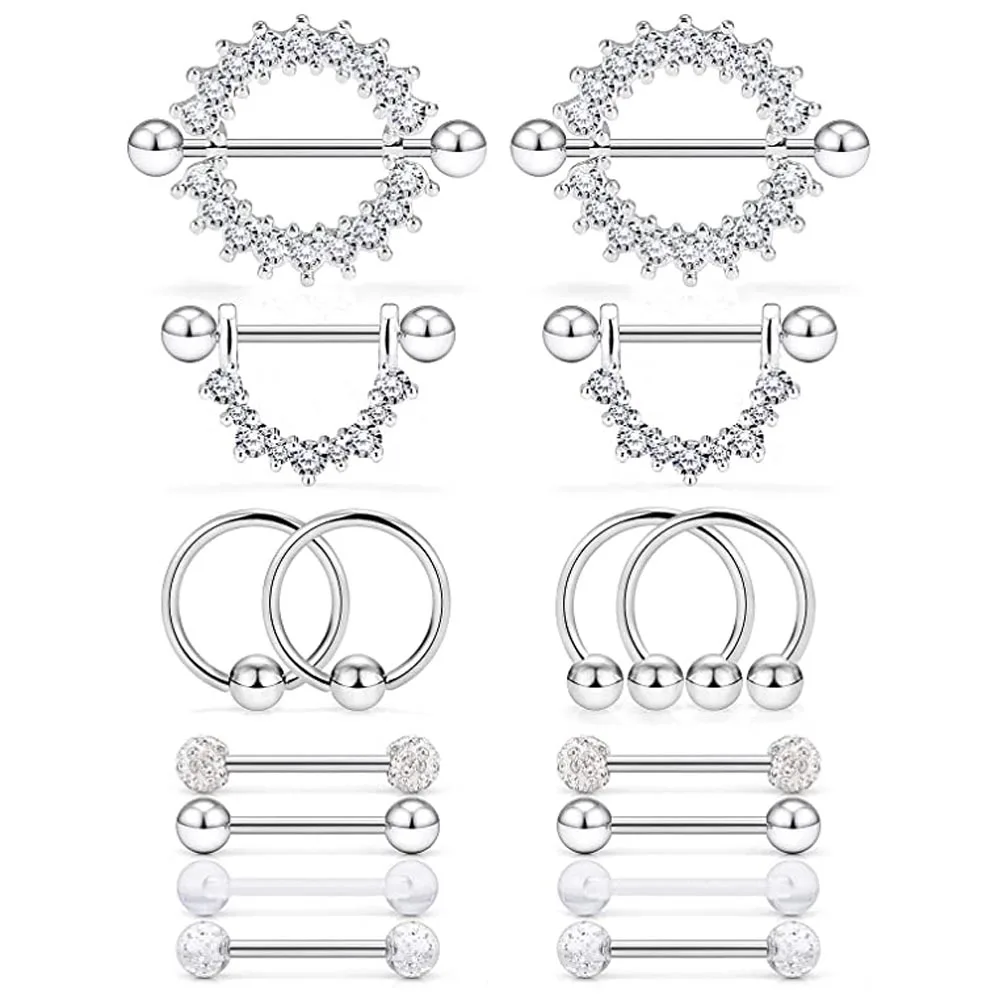 8 Style Stainless Steel Screw Silver Nipple Tongue Shield Ring Barbell