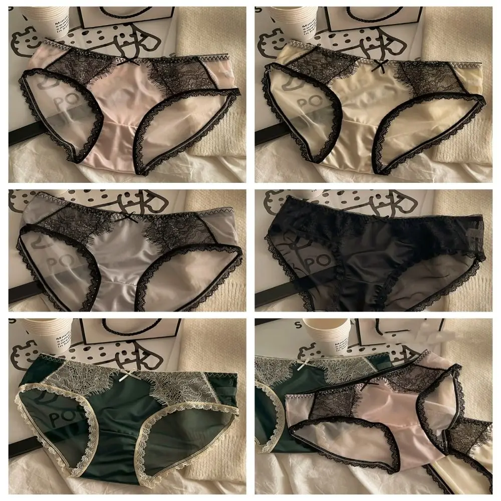 

Middle Waist Bow Lace Panties Temptation Female Lingerie Cotton Crotch Sexy Panties Briefs Seamless Lace Briefs Girl