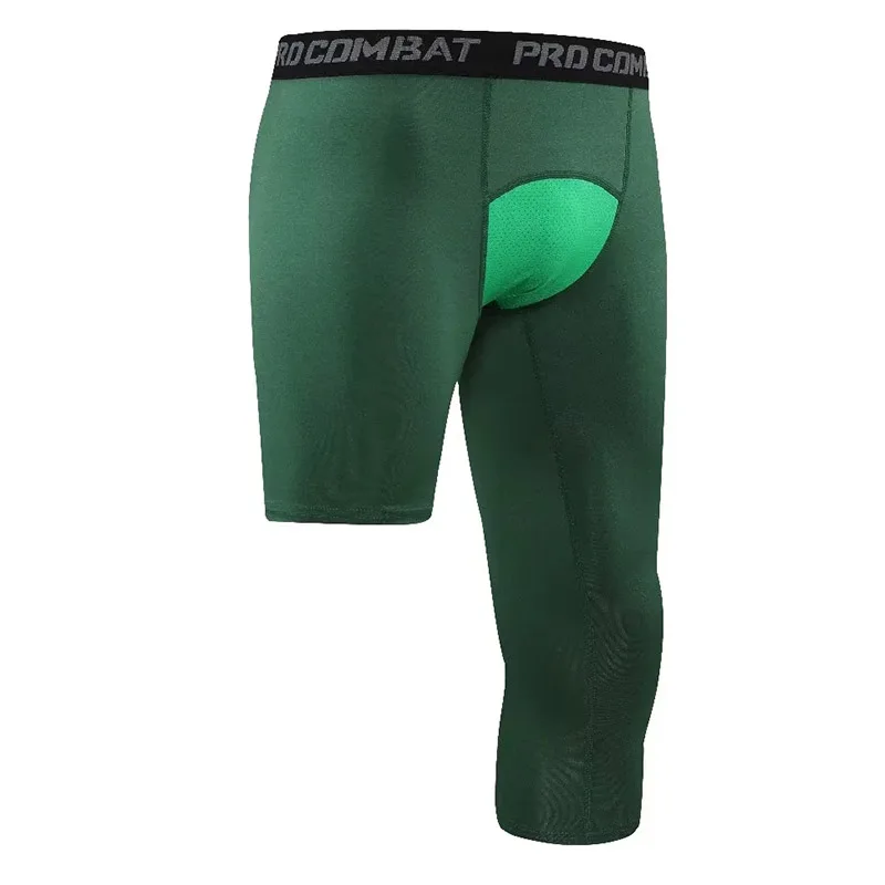 Men Compression Shorts Base Layer Exercise 3/4 Trousers Running Tight Sport Cropped One Leg Leggings Basketball Football Yoga