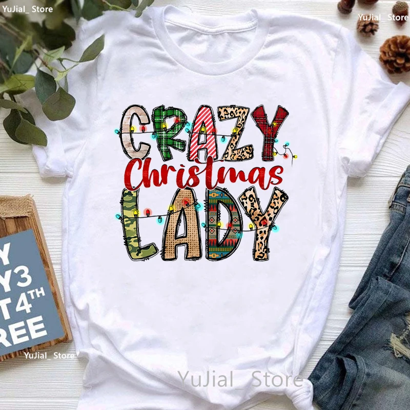 

Crazy Christmas Lady Graphic Print Tshirt Women Clothes 2023 Cool Mom Flowers T Shirt Femme Kawaii Cactus Harajuku Shirt Tops