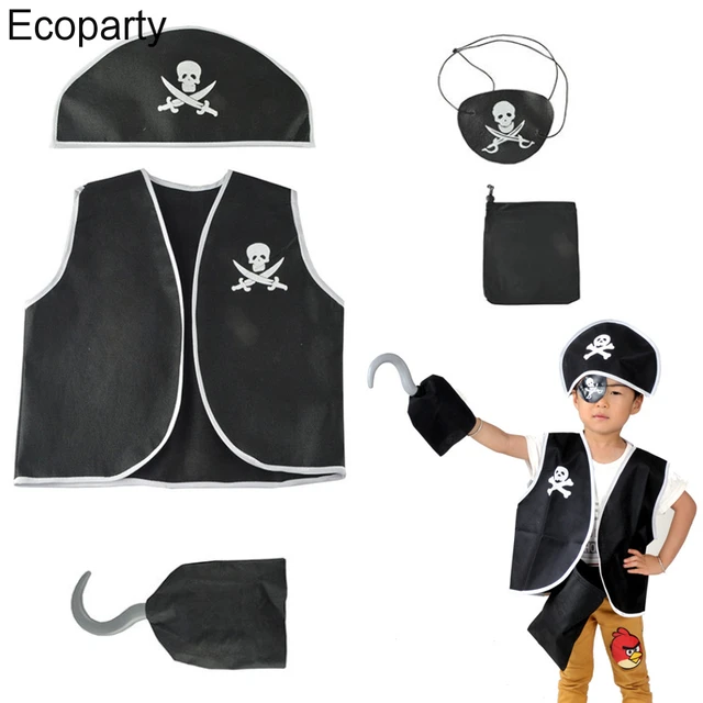 Disfraz de pirata para niños y niñas, Vestido de manga acampanada blanca,  chaleco con cordones, traje de sombrero, trajes de fiesta de cumpleaños y  Halloween - AliExpress