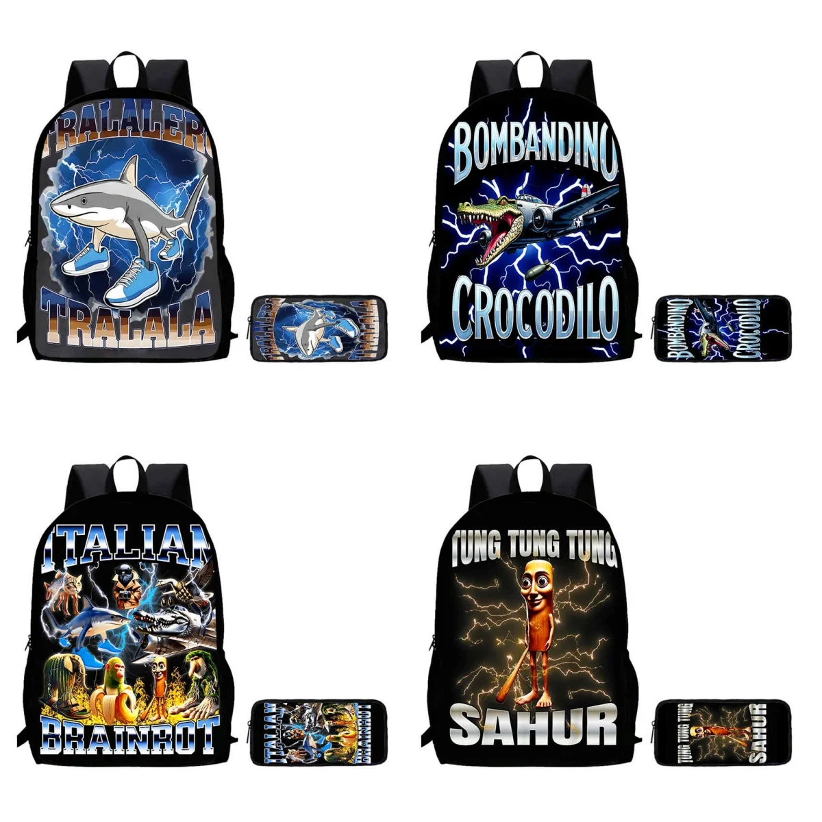 2Pcs Set School Backpack for Age 5-10,Light Weight Kids Backpack,Cartoon BrainRot Printed School Bags for Boys Girl,Best Gift