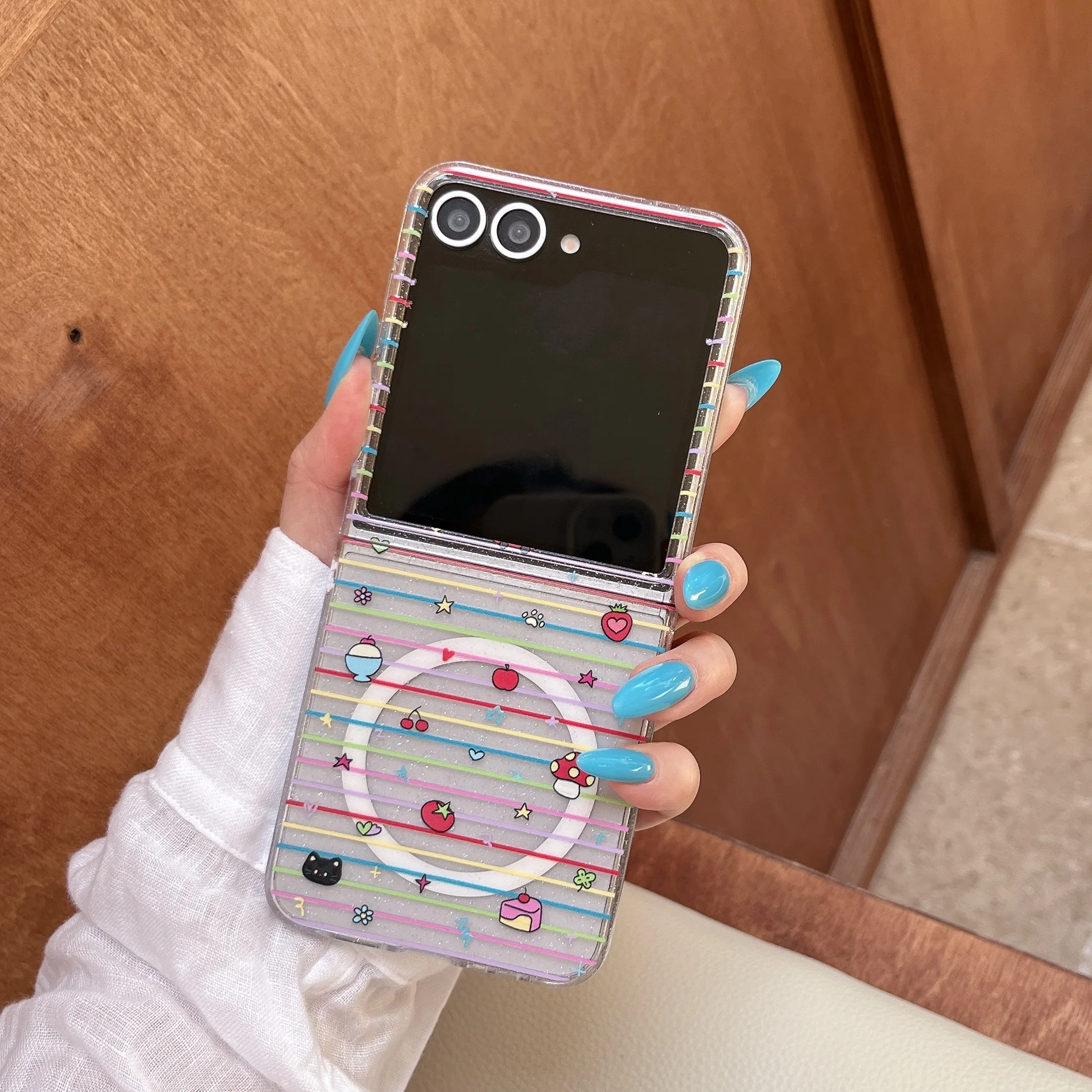 Enhanced Product Title:   
Taiyaki Black Cat Magnetic Stand Holder Case Cover with Bracelet Chain