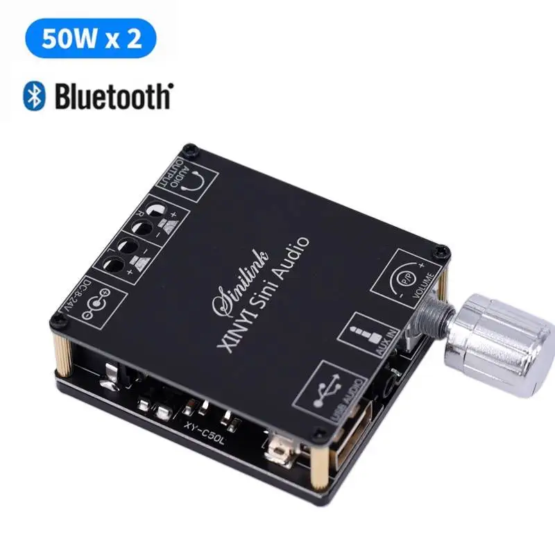 2*50W Power Subwoofer Bluetooth-compatible 5.0 Amplifier Board Sound Class D Home Theater Audio Stereo Equalizer AUX Amp