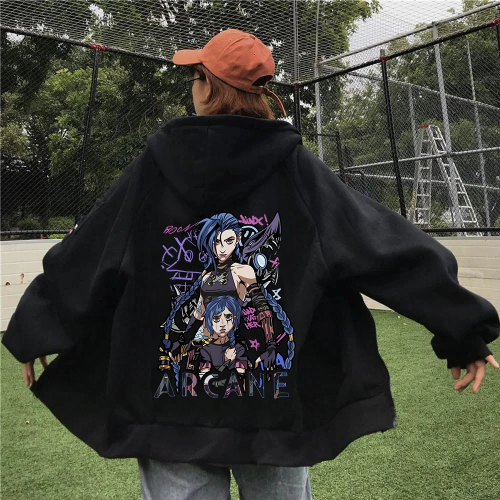 Arcane-Jinx Graphic Zipper Hoody Men Women Hip Hop Fashion Zip Up Sweatshirt Men Oversized Pullover Hoodie Streetwear Tops 2