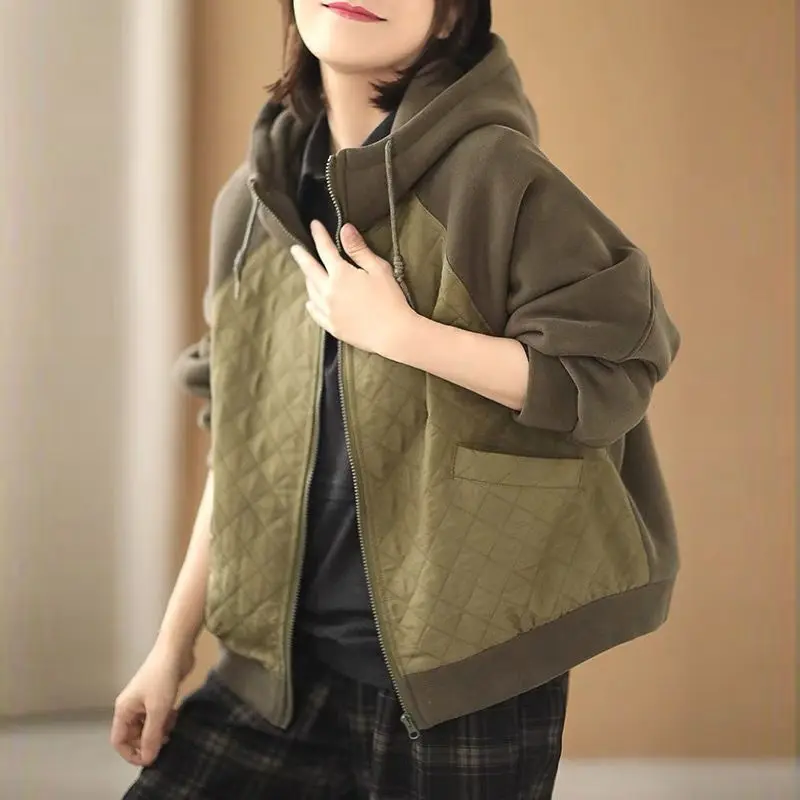 

Spring Autumn Zipper Fly Woman Sweatshirt Hooded Spliced Coat with Pockets Hoodies Female Clothes Teens Sweatshirt Women T584