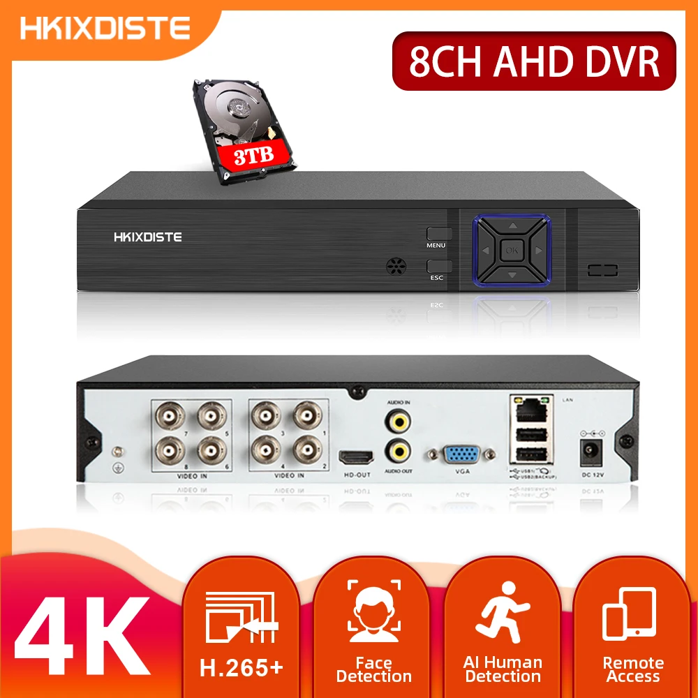 

Гибридный видеорегистратор HKIXDISTE CCTV, 4 канала, 8 каналов, 4K, 6 в 1, AHD, CVI, TVI, CVBS, 8 Мп, NVR для IP-камер AHD 8 Мп, 5 МП, аналоговая камера