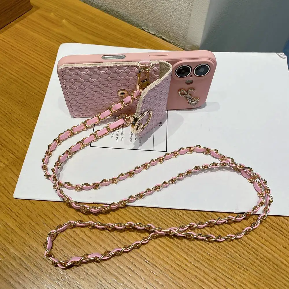 Luxury Woven Wallet Card Holder Phone Case with Crossbody Strap & Lanyard