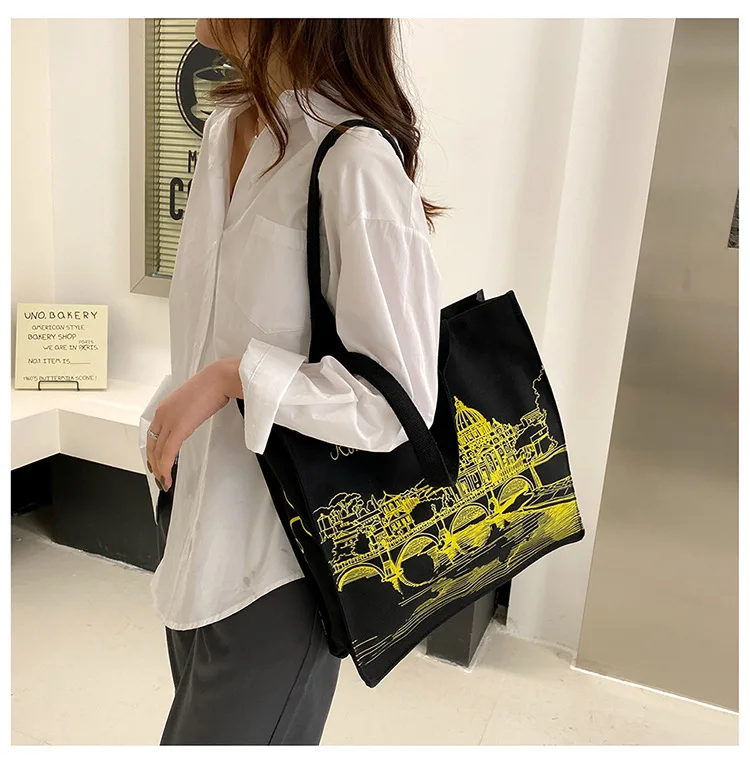 Women Canvas Shoulder Bag Rome Italy Print Shopping Bags Students Books Bags Female Cloth Handbags Thick Cotton Tote For Shopper