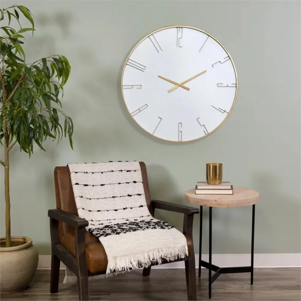 

Modern 31.5" Miles Round White and Gold Indoor Analog Wall Clock Freight Free Decor Clocks Home Garden