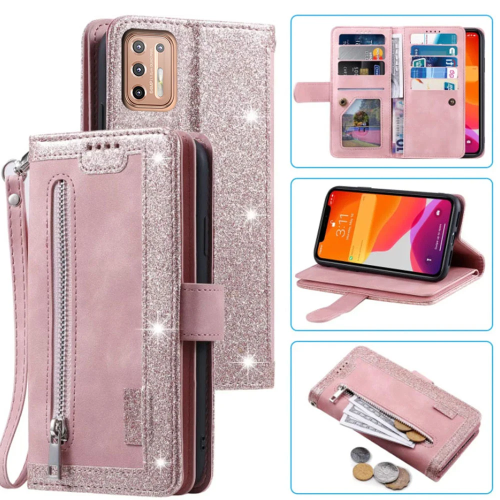 Elegant Zipper Wallet Case with Card Slots, Flip Folio, and Wrist Strap – Carnival Collection