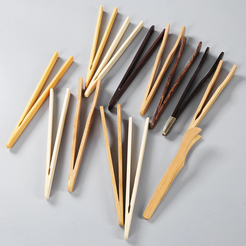 Tea Utensil Tweezers Tea Clips Wooden Tweezer Bacon Clip Tongs Bamboo Kitchen Salad Food Toast Daily Use 1PCS bamboo tea accessories,wooden food tongs,bamboo tongs,tea bag tongs