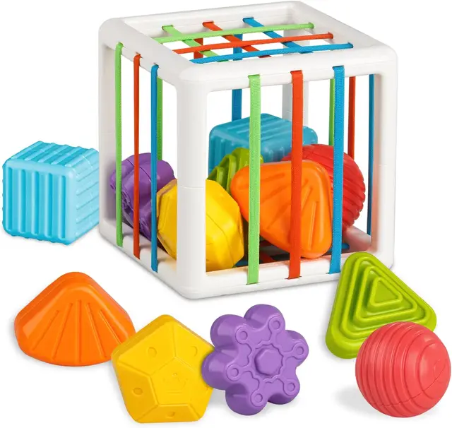 11186-2b3d02.jpg Sensory Shape Sorting Cube Toy for Toddlers 1-3 Years, Developmental Learning Gift with Textured Blocks