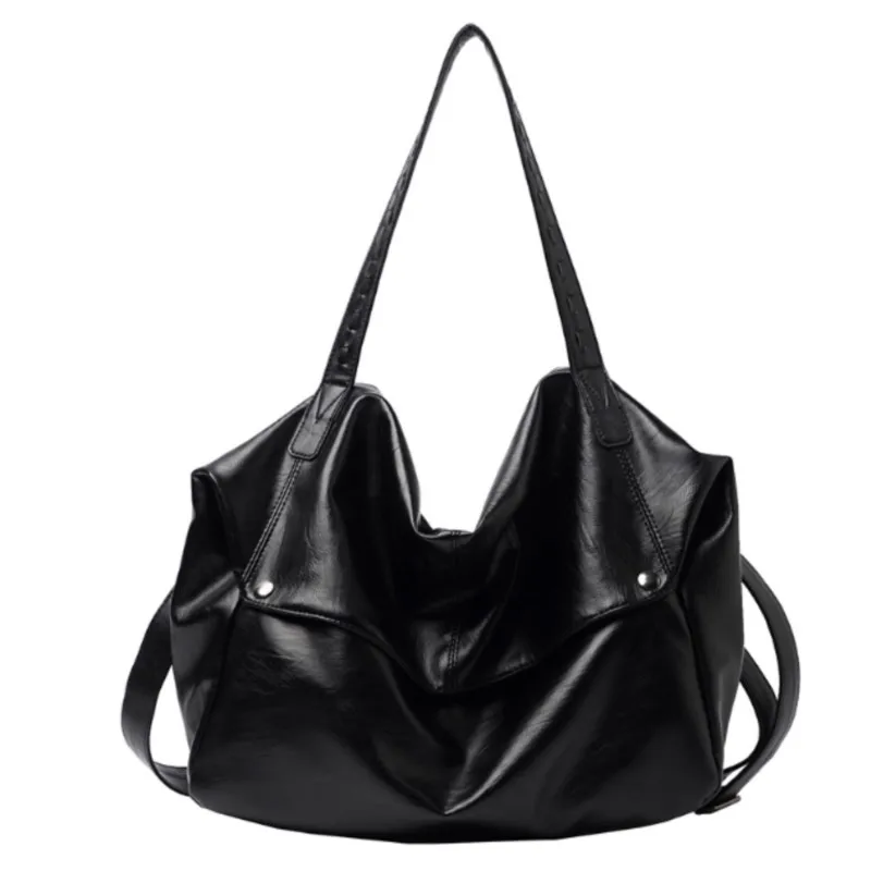 Retro Sle Solid Color Tote Bag Women Pleated Studded Leather Large Capacity Shoulder Bags Ladies  Casual Commute Crossbody Bag