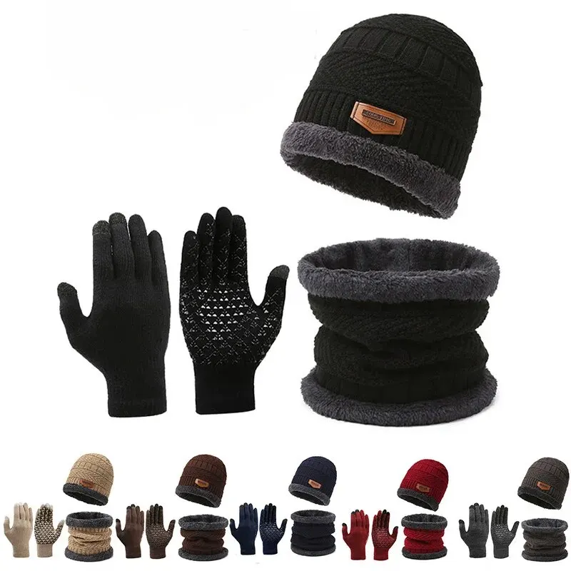 Men'S Winter Hat & Scarf Set,Cozy Knit Beanie with Fleece Lining, Warm Gloves, and Matching Scarf,Winter Accessories