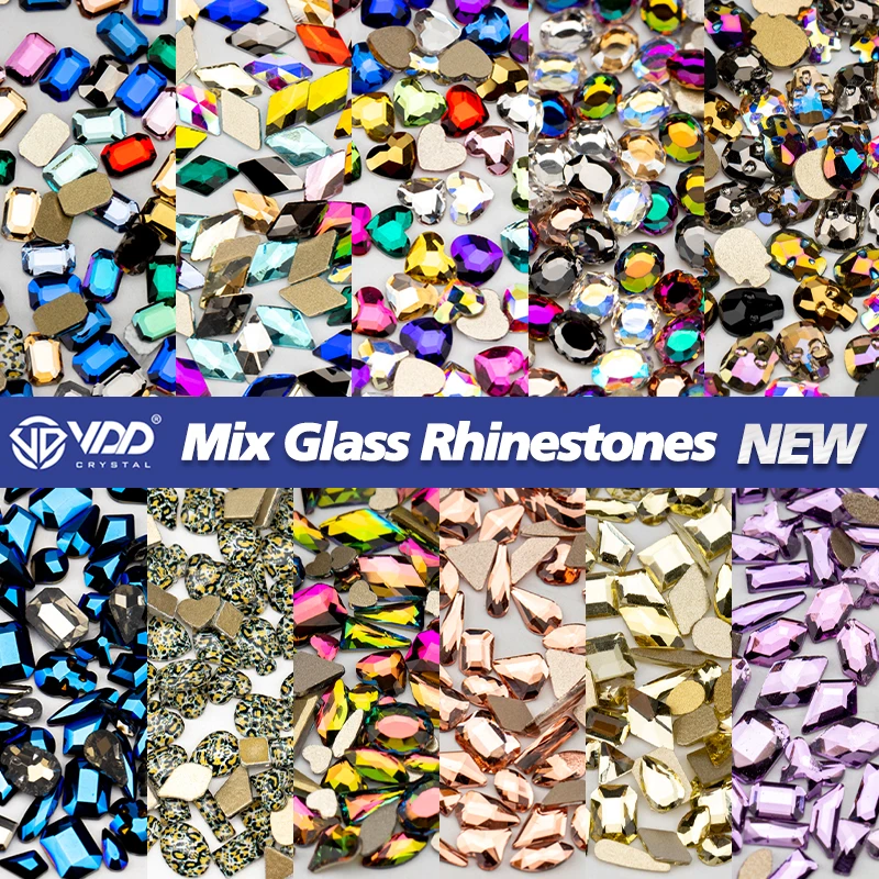 

VDD 100Pcs/500Pcs Mix Shape Color Glass Crystal Non HotFix Rhinestones Strass Glitter Stones Decoration DIY Nail Art Accessories