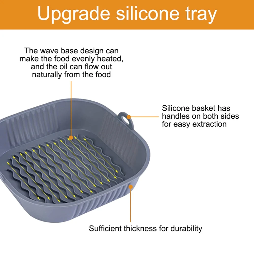 Silicone Air Fryer Pot Tray Food Safe Reusable Square BBQ Barbecue Pad Plate Airfryer Oven Baking Mold Basket Pan for Kitchen 2