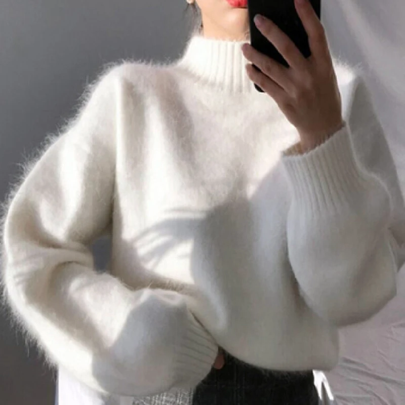 

autumn winter thick Faux mink cashmere sweater poullovers women 2023 Fashion solid long sleeve female casual warm Knitted jumper