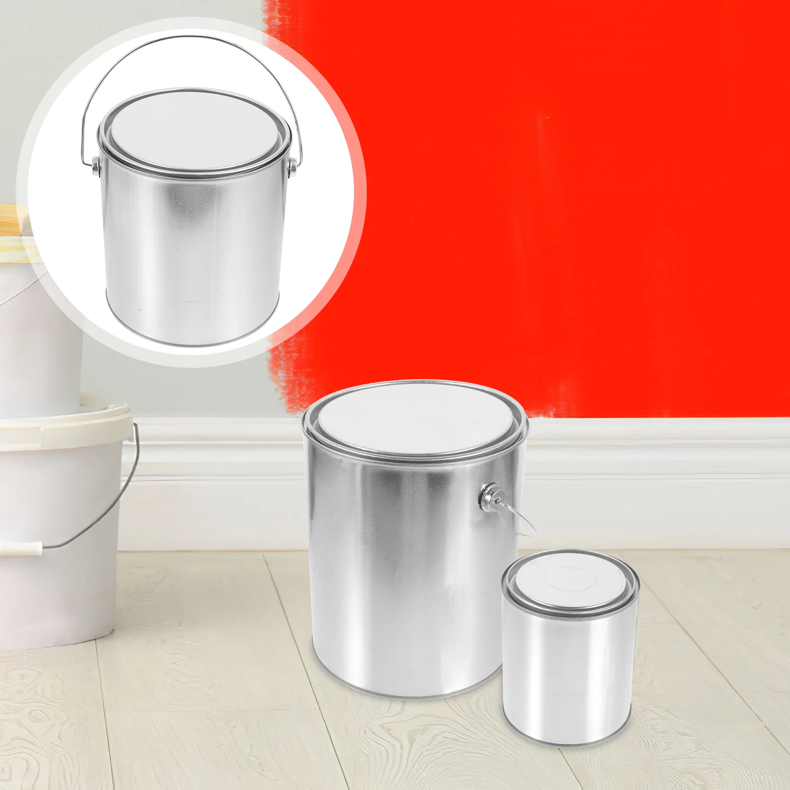Durable Paint Bucket Lid Empty Paint Bucket Portable Storage Containers Round Iron Can Painting Supplies Wall